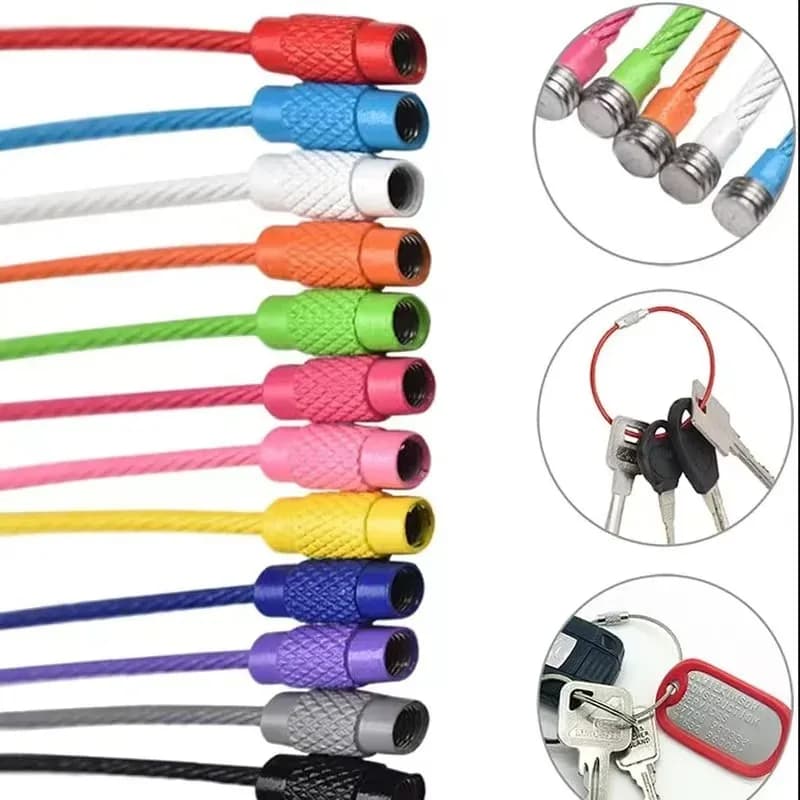 10 pezzi colorato filo di acciaio inossidabile portachiavi cavo anello vite di bloccaggio corda portachiavi portachiavi anelli portachiavi attrezzi da esterno