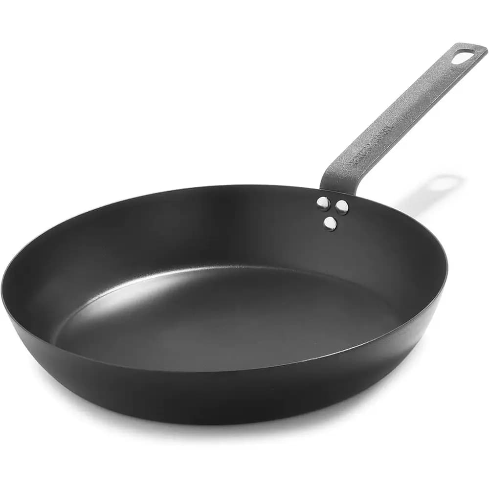Padella in Acciaio al Carbonio 12 Pollici - Compatibile con Induzione, Fornello, Griglia, Durevole, Riscaldamento Uniforme, Ideale per Arrostire, Grigliare, Forno