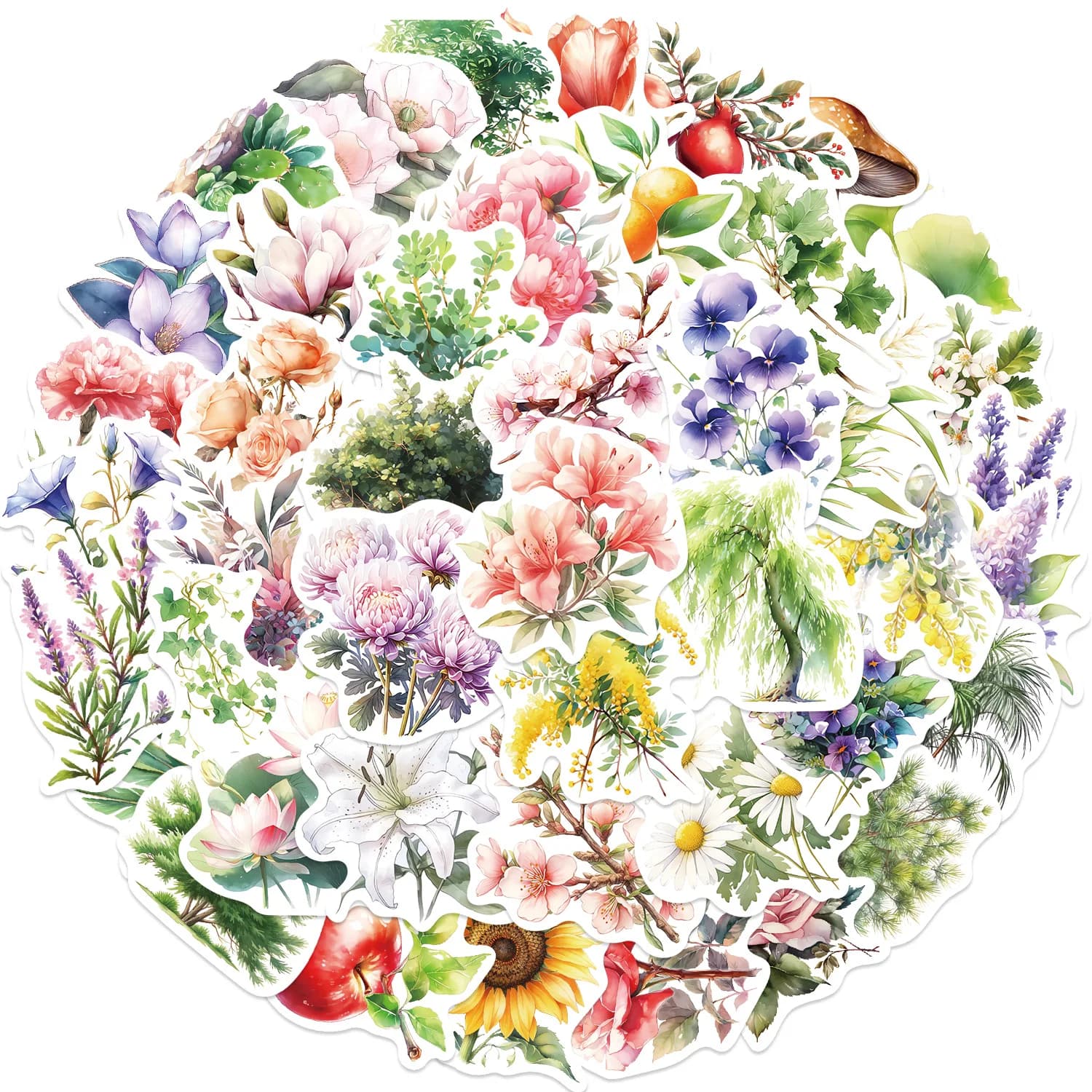 Pack of 50-piece floral stickers for water bottle, cute, vinyl, aesthetic, fashionable, waterproof decals and decals for Hydroflask