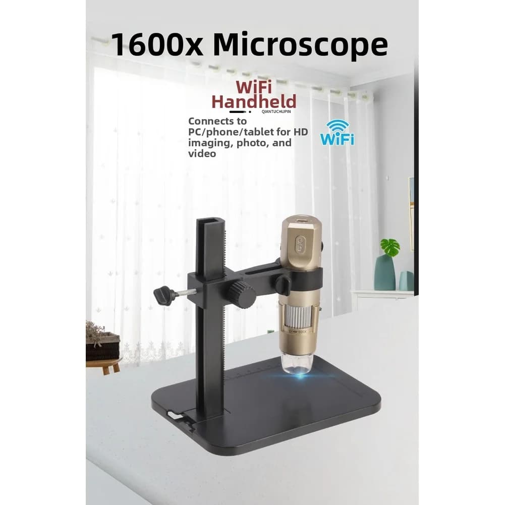 Microscopio WiFi da 800 W con 8 luci LED e ingrandimento regolabile da 50x a 1000x per dettagli per la pelle e lo studio dei circuiti stampati