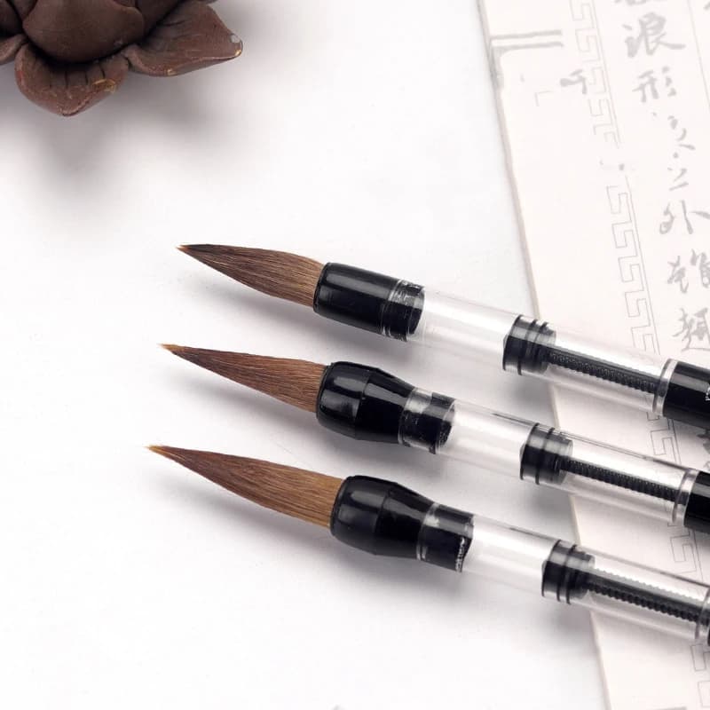 3Pcs Automatic Suction Ink Wolf Hair Baiyun Soft Round Point Writing Brush Calligraphy Brush Set Water Storage Paint Brush Pen
