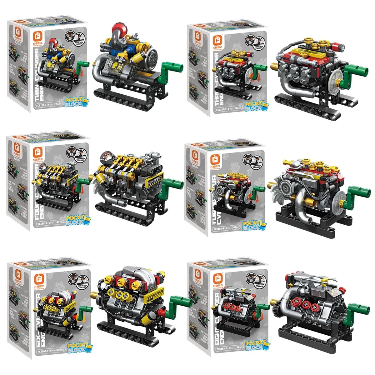 Blocchi di Costruzione in Miniatura a Forma di Motore, 2/3/4/6/8 Cilindri, Mattoncini per Modelli Meccanici Fai-da-Te, Giocattoli Educativi per Hobby
