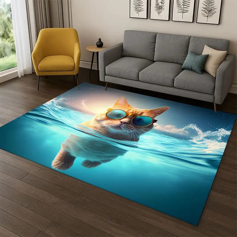 Cute Cat Kitten Cartoon Carpet Rug for Bedroom Living Room Sofa Playroom Doormat Home Decor,Kid Game Area Rug Non-slip Gift