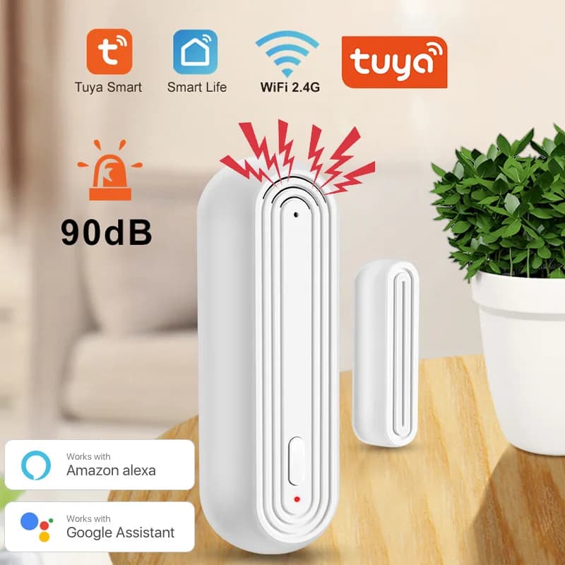 Controllo app Tuya Rilevatore magnetico per porta wireless USB Allarme WiFi intelligente Sensore per porte e finestre Controllo vocale Alexa Collegamento intelligente