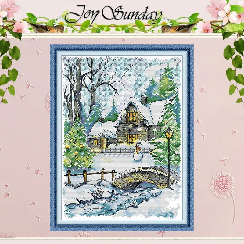 Snowman in Winter Scenery Patterns Counted Cross Stitch Set 11CT 14CT 16CT Stamped DMC Cross-stitch Kit Embroidery Needlework