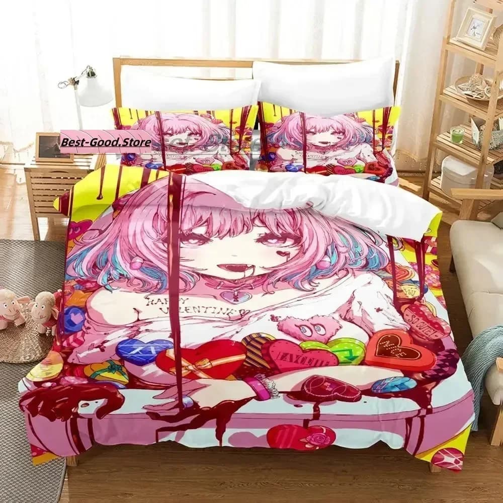 Set di biancheria da letto Yumemi Riamu, set di lenzuola per letto singolo, matrimoniale, queen size, king size, per adulti e bambini, set copripiumino 3D anime.