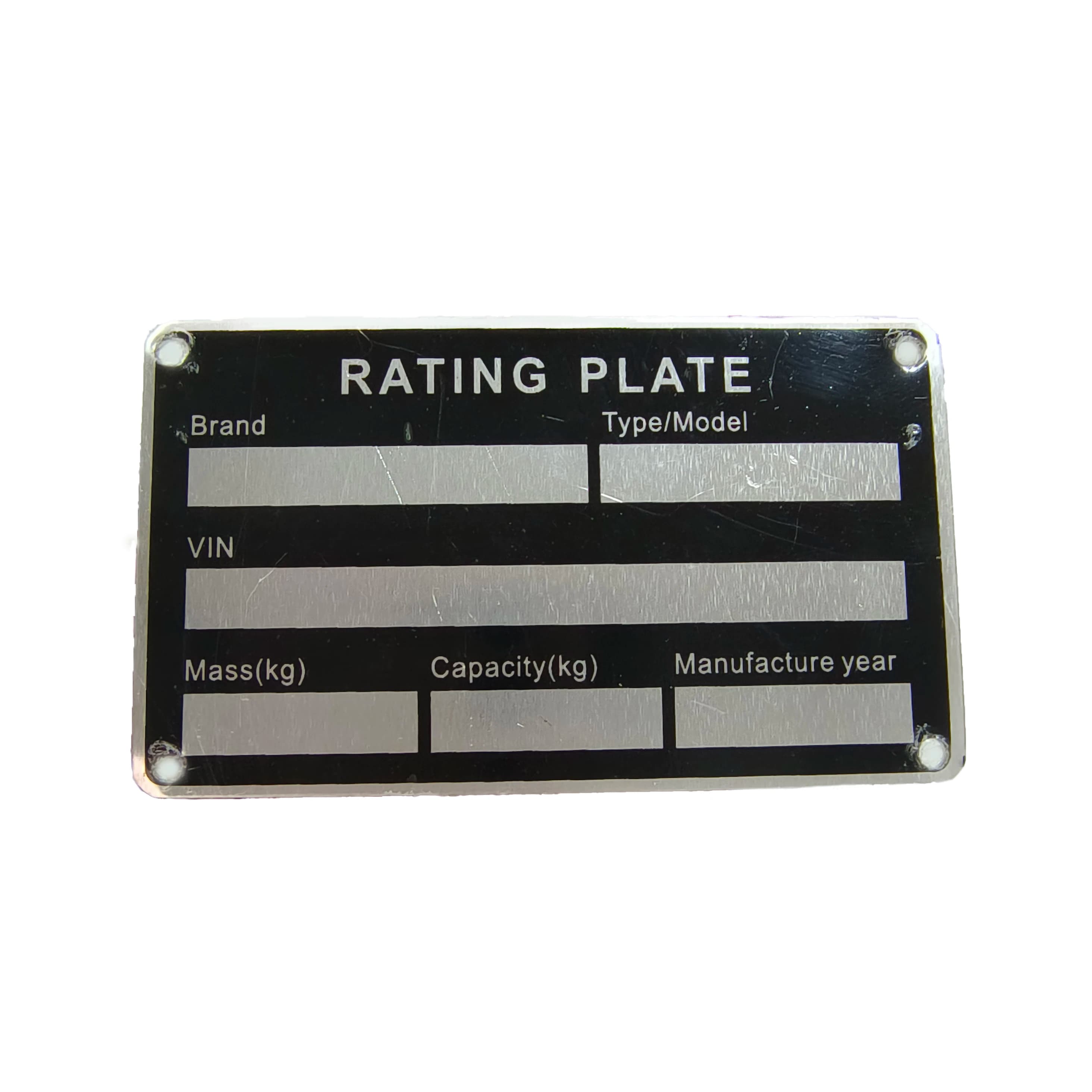 White or engraved aluminium plate with VIN and frame weight 85mm x 50mm, identification number for motorcycles, caravans, campers, spare parts for recreational vehicles and camping
