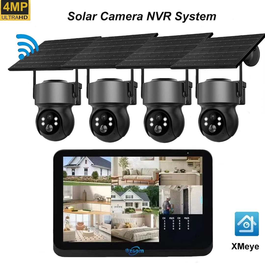 Uzoom 8CH NVR Sistema di sicurezza wireless con schermo da 7 pollici Wifi Telecamera solare H.265 Video sorveglianza P2P Mini CCTV Sistema domestico