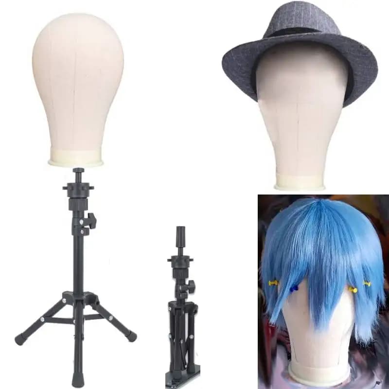 Canvas Block Head Display Styling Dummy Head Support for Wig Training mannequin model with mini support for wig Adjustable Tripod