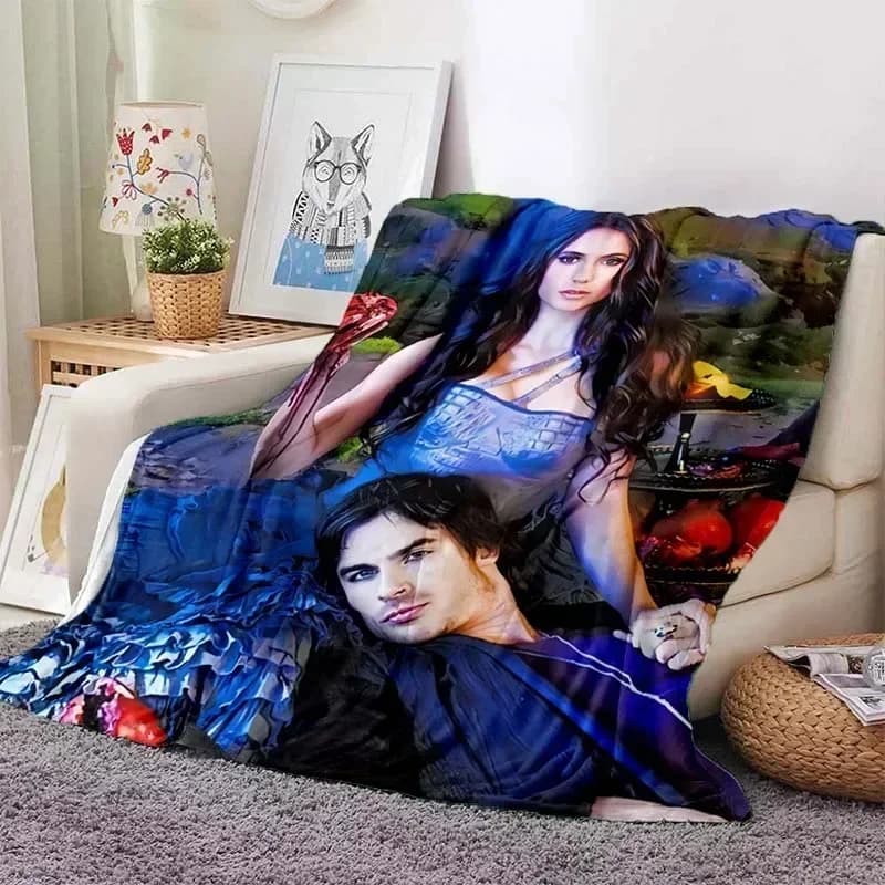 Coperta in flanella stampata in 3D The Vampire Diaries, coperta per divano, coperta per il riposo, coperta per il pranzo all'aperto, coperta da viaggio.
