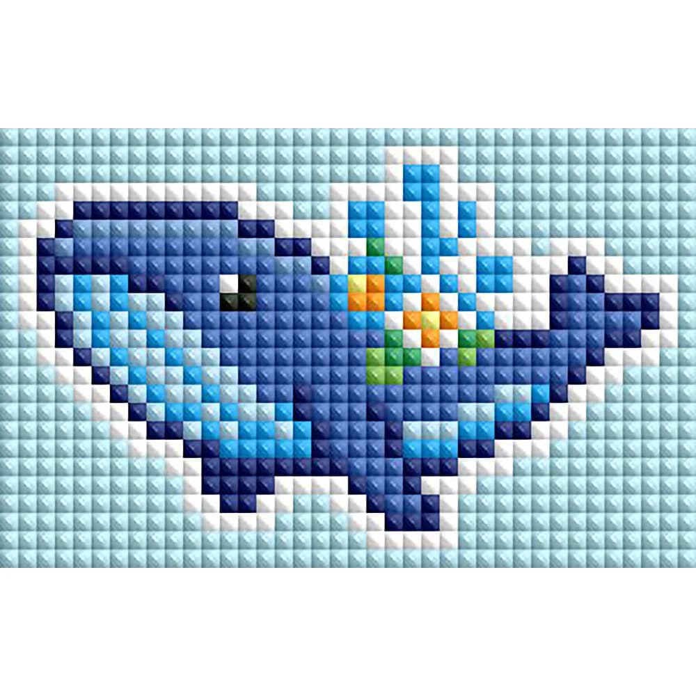 Minigem ® Kit Pittura Diamante 5D Fai da Te in Resina Quadrata - Balena e Fiore 9,4 cm × 5,9 cm - Mini Mosaico Artistico Oceanico per Decorazioni Casa