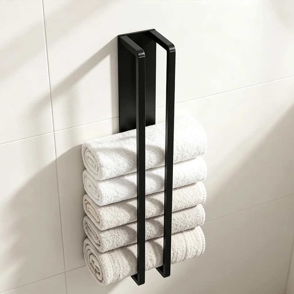 No-Drill Wall Mounted Towel Bar 50 cm Vertical Double Slot Iron Towel Holder for Bathroom Kitchen Laundry Room