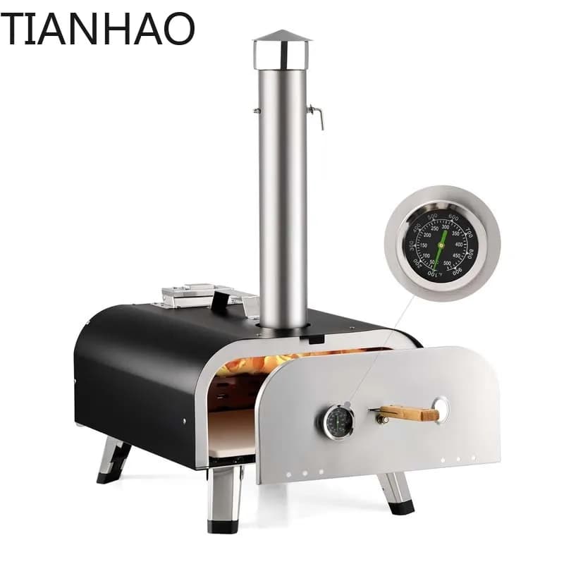Outdoor Portable Wood Pellet Pizza Oven with 12 Inch Pizza Stone Stainless Steel Wood Fired Pizza Oven for Outside Cooking