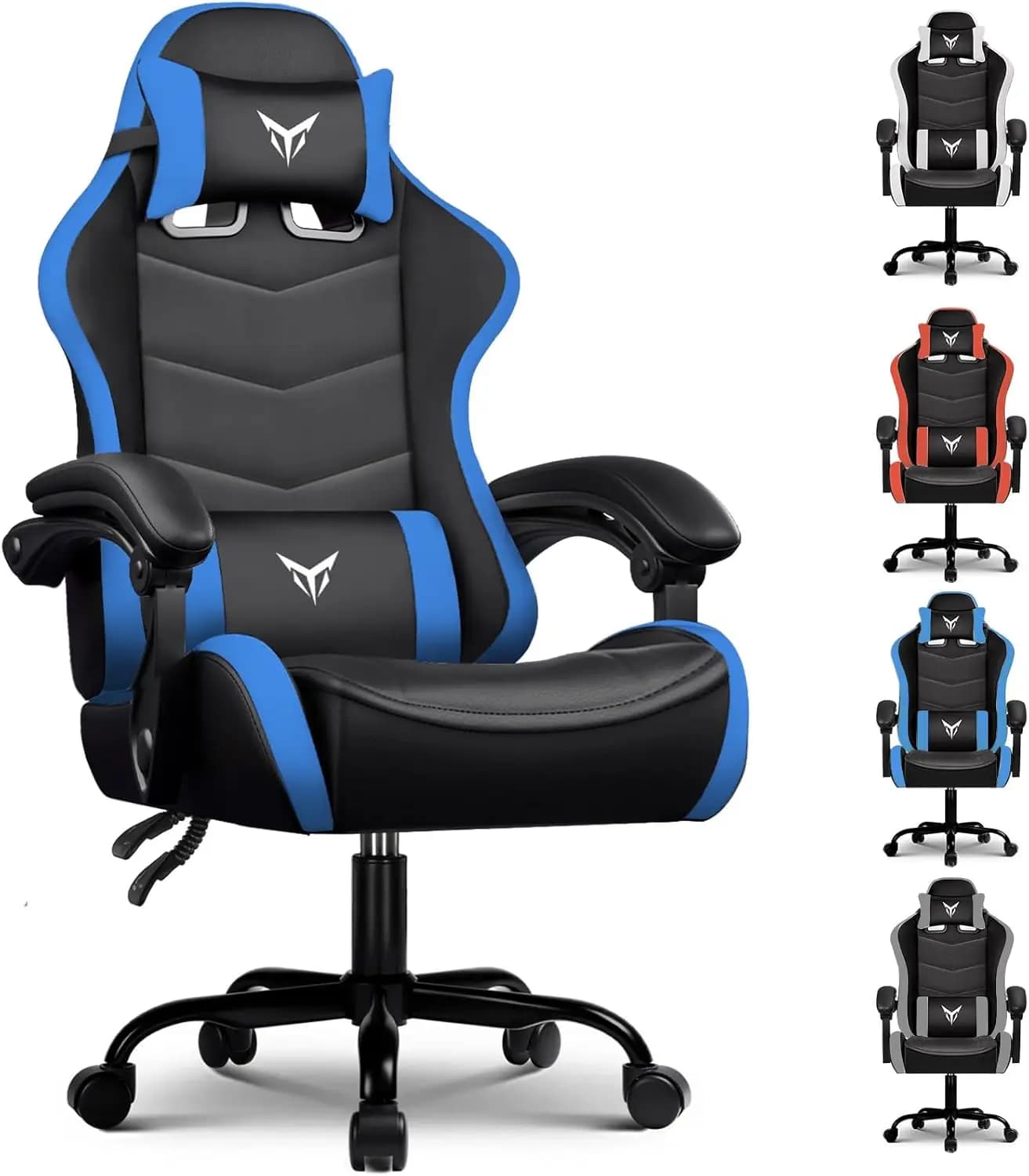 Racing Style Gaming Chair 350lbs Capacity, Ergonomic High Back Recliner with Linkage Armrest, Blue
