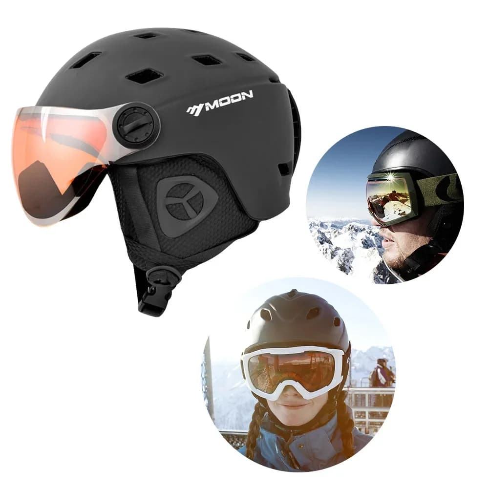 Casco da Sci e Snowboard Leggero Integrato con Occhiali, Casco Protettivo da Skateboard con 16 Prese d'Aria per Uomo e Donna