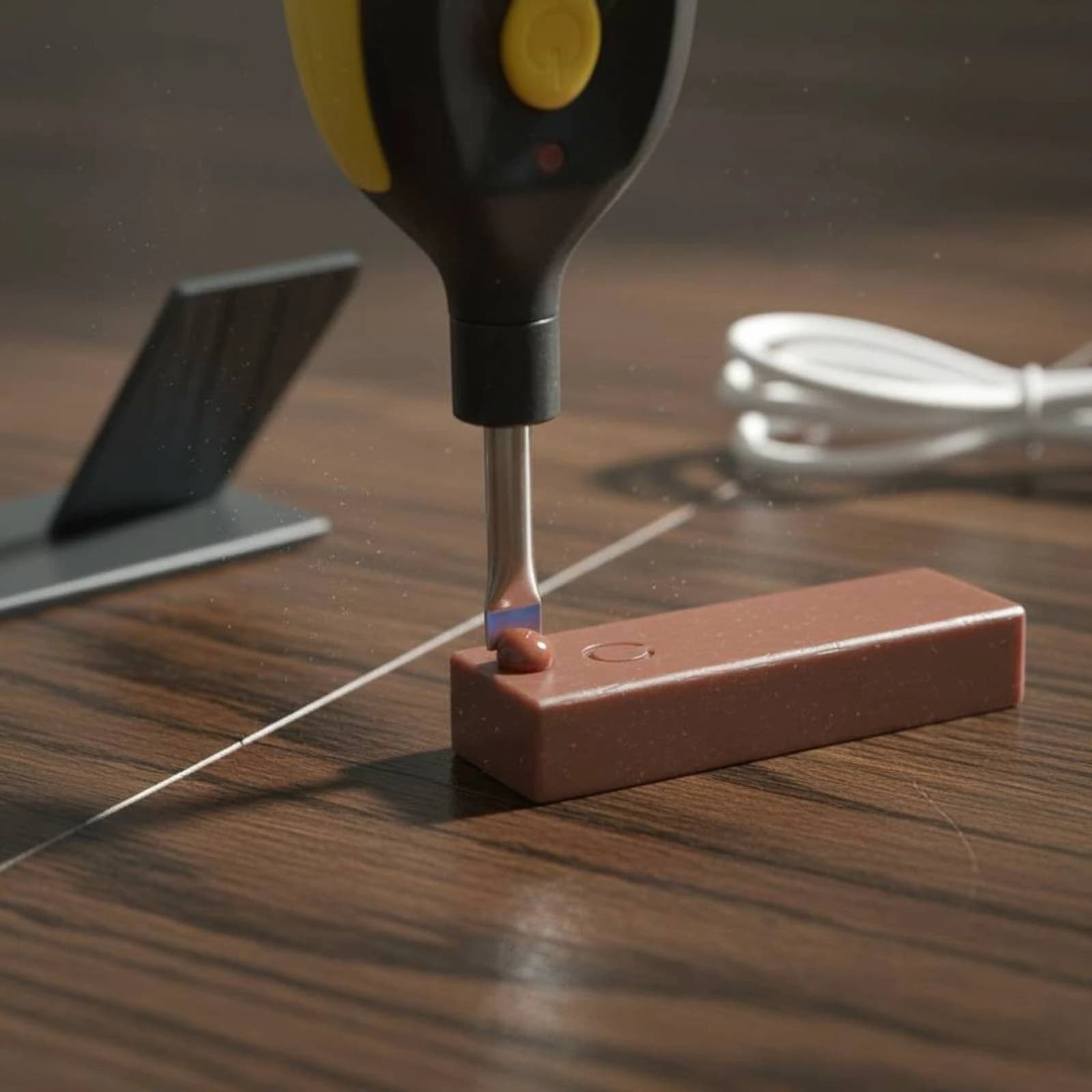 Kit di Riparazione per Pavimenti in Legno con Penna Riscaldante Ricaricabile USB, Bastoncino Riempitivo, Strumento di Riparazione a Caldo, Scatola Portaoggetti, Riempitivo per Graffi su Legno