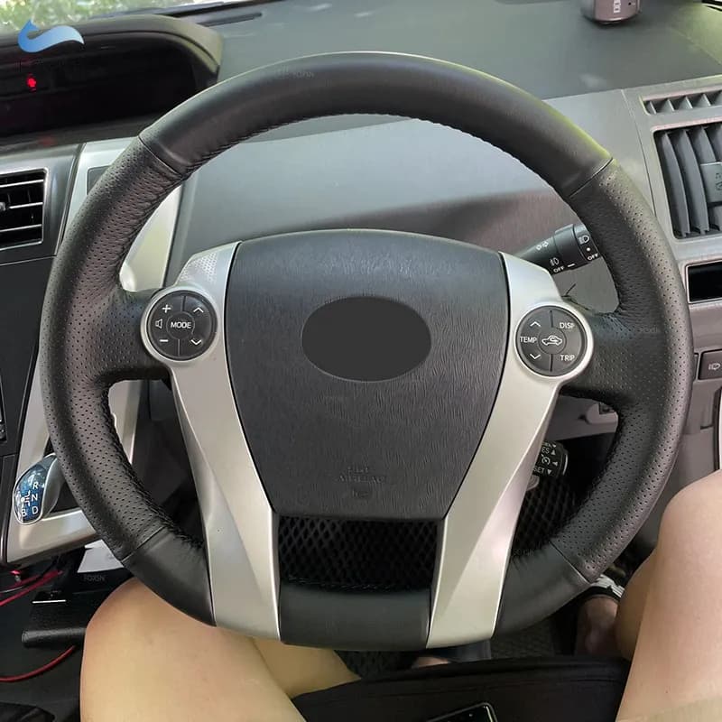 Per Toyota Prius 30 XW30 2009 2010 2011 2012 2013 2014 2015 Prius C US 12-2017 Volante per auto Copertura in pelle Trim Cucito a mano