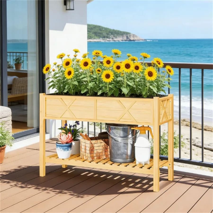 Fioriera rialzata in legno naturale per giardino