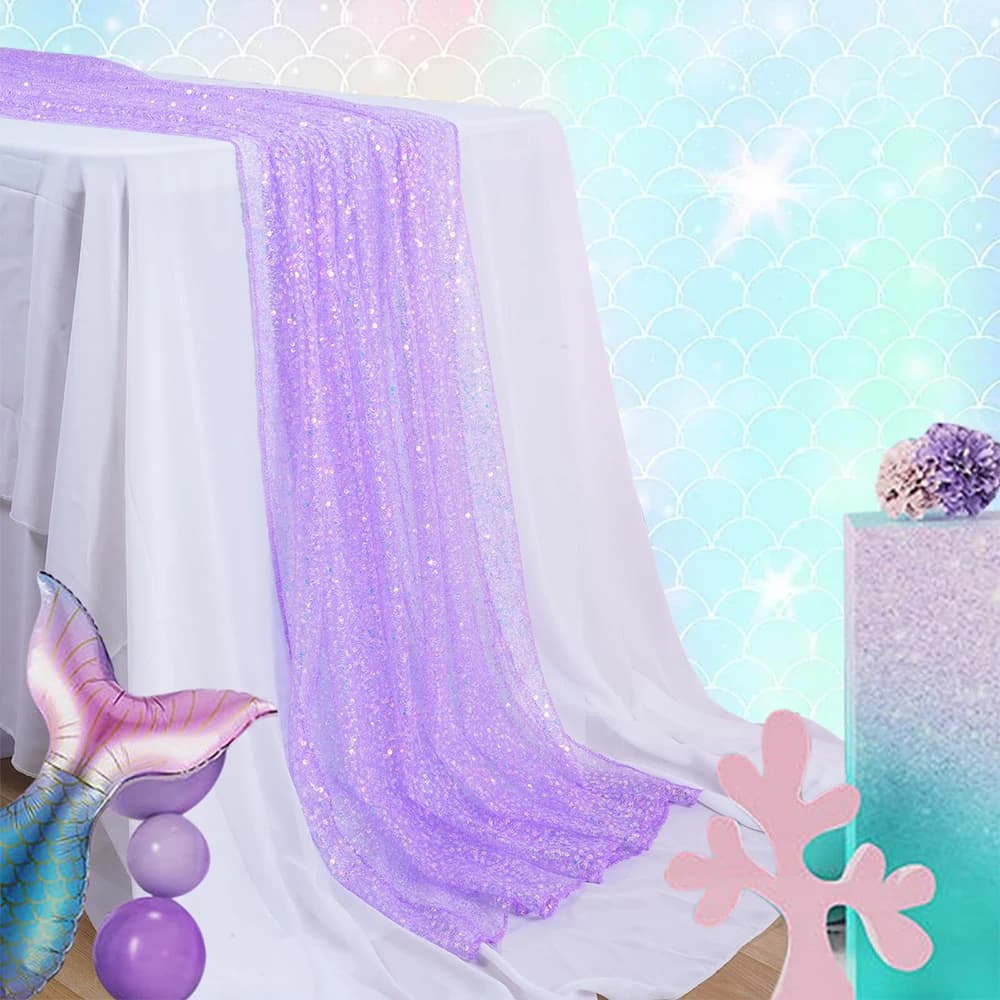 Runner da tavolo a sirena Runner da tavolo con paillettes iridescenti Runner da tavola a tema sirena lavanda Forniture per feste Matrimonio Compleanno Decorazioni per feste