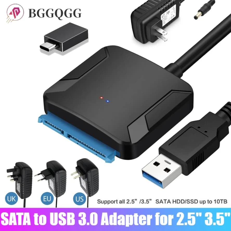 BGGQGG Cavo adattatore SATA a USB 3.0 Convertitore esterno Supporto disco rigido HDD SSD esterno da 2,5/3,5 pollici con adattatore di alimentazione