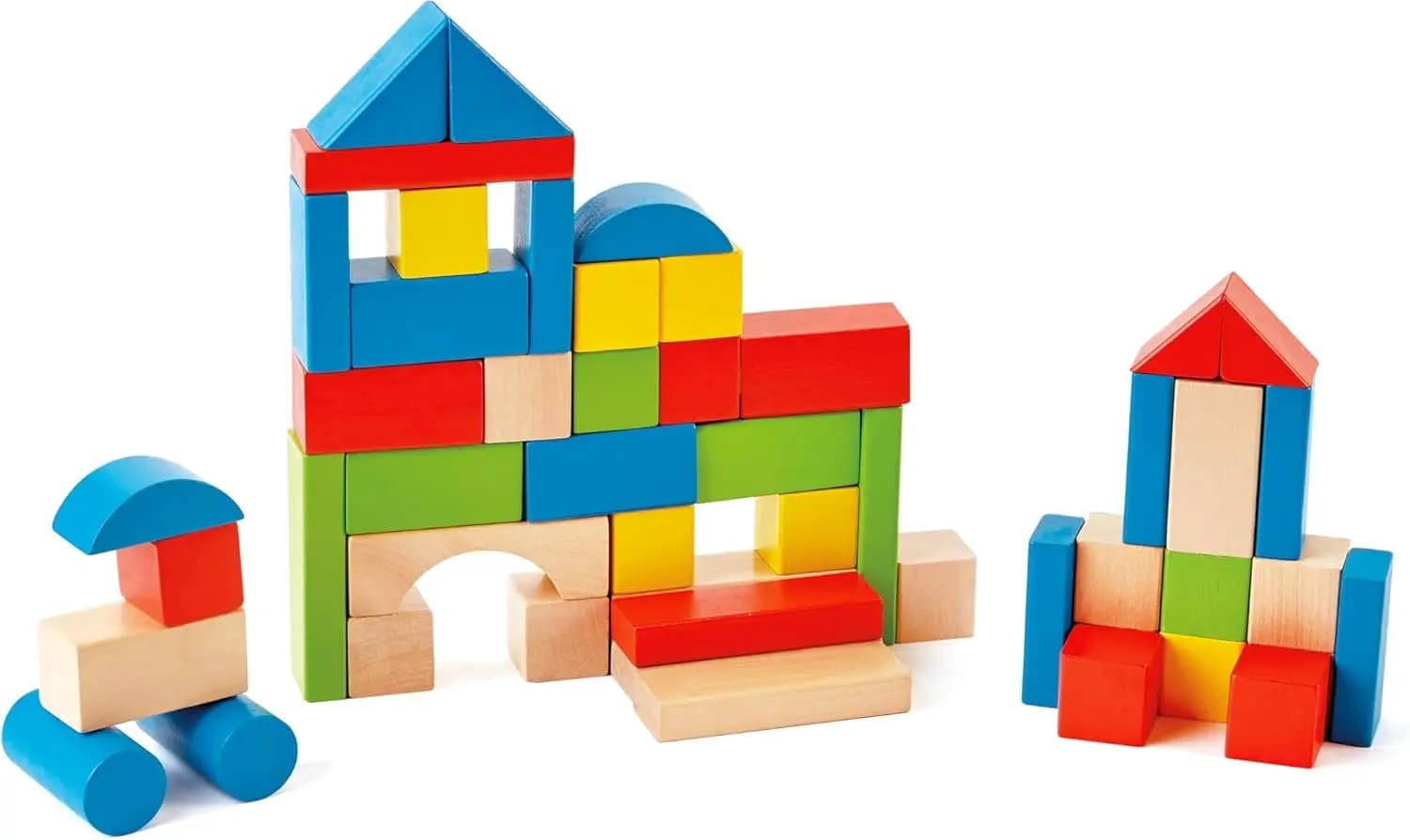 Set di Blocchi di Costruzione in Legno per Bambini, 50 Pezzi Colorati per Gioco Educativo di Impilamento per Bambini Piccoli