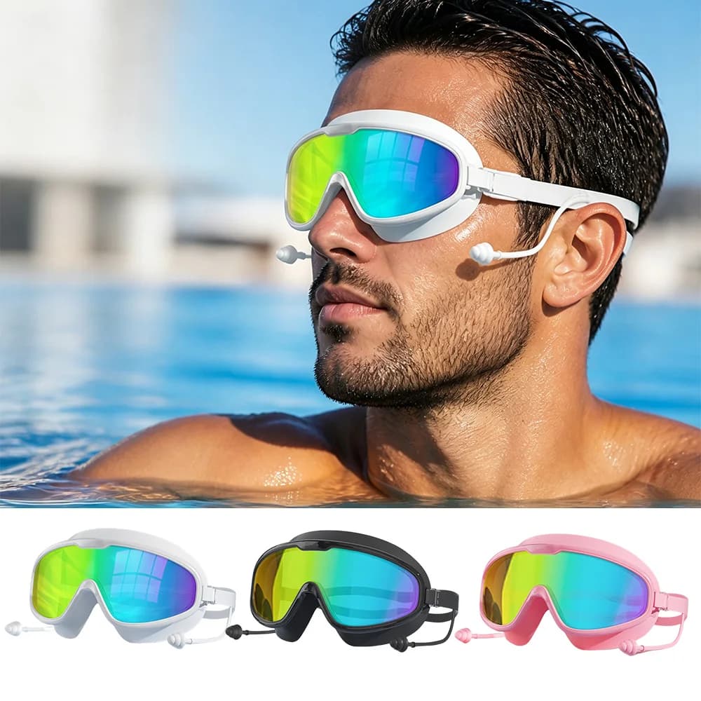 Waterproof Swim Goggles for Adults Soft Silicone Seal Flexible Nose Bridge for Family Snorkeling Water Amusement Park