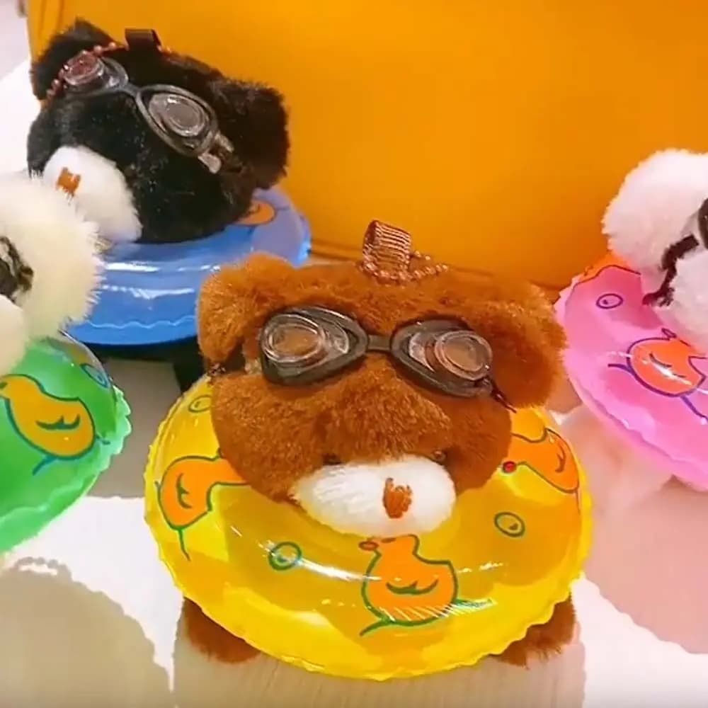 PVC Car Keyring, Swimming Bearing, With Transparent Goggles, Animal Pendant, Keyring Ring with Printed Cartoon Bearing, Women's