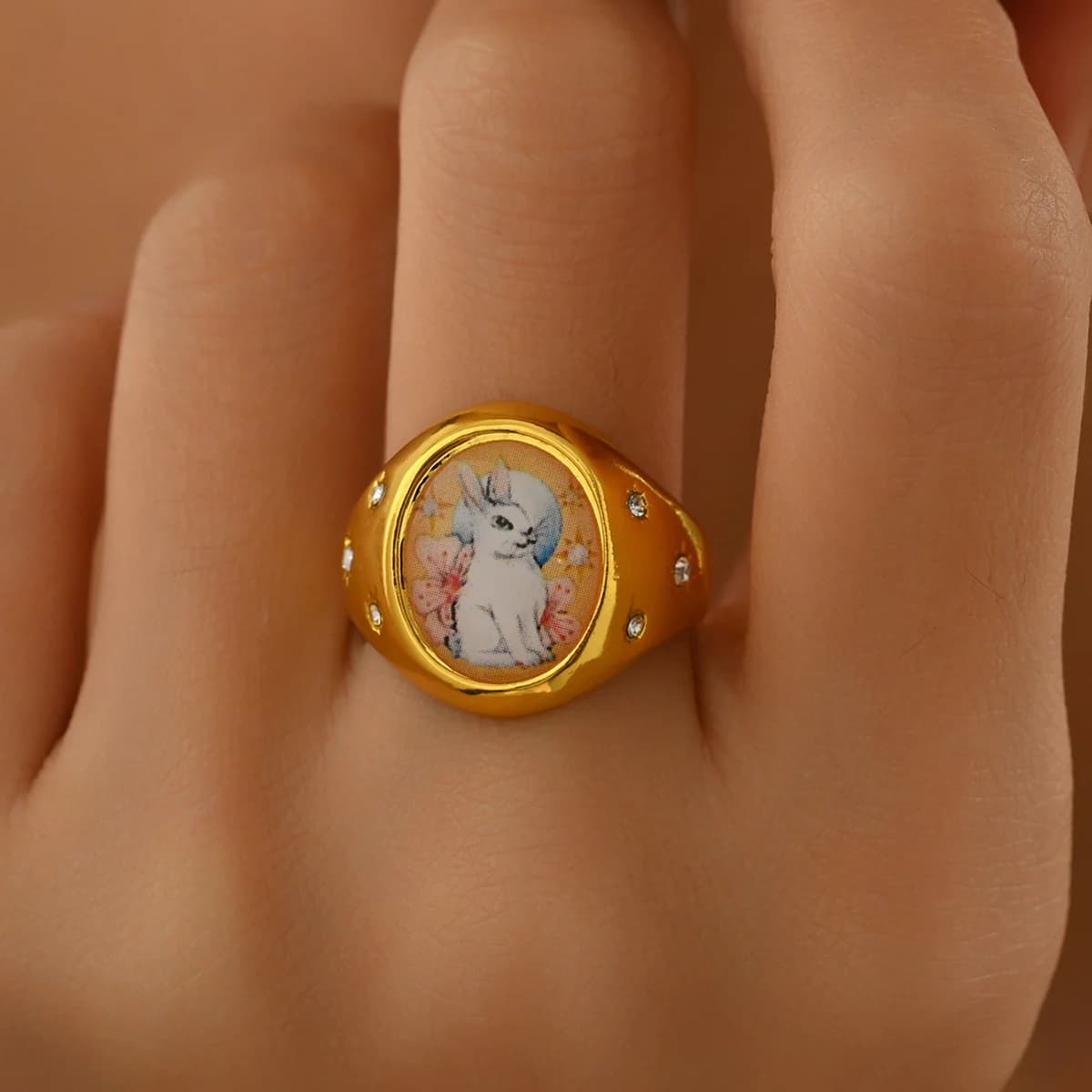 Regalo per feste di gioielli da donna con anello geometrico ovale dorato semplice