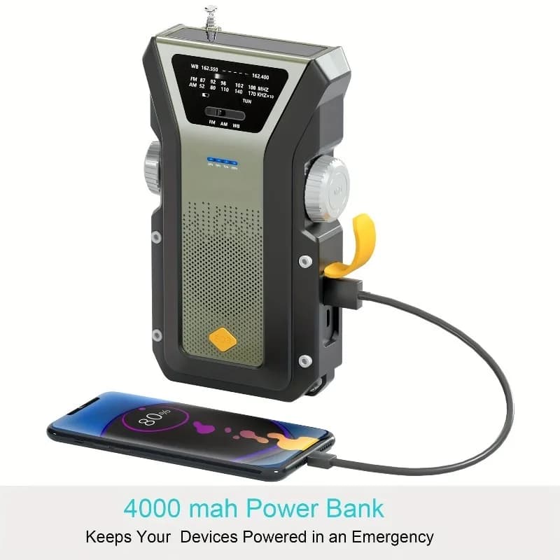 2025 Banche di emergenza universali a manovella a energia solare di nuovo stile con luce LED e funzione radio per iPhone Huawei