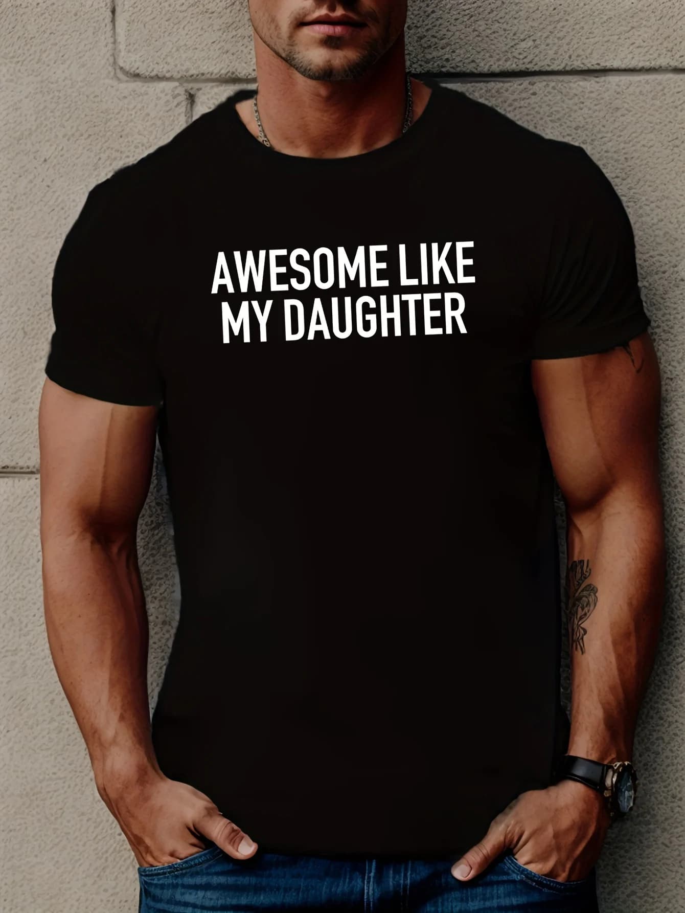 T-shirt casual da uomo a maniche corte in cotone nero con stampa "As Great as My Daughter"