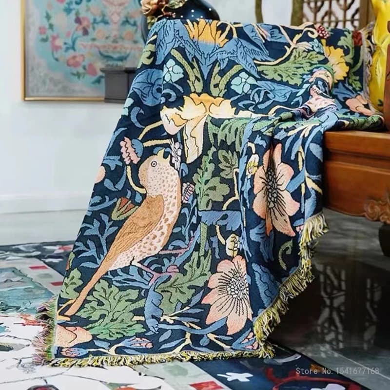 Coperta in cotone poliestere con nappe in stile etnico, copridivano, ufficio, pausa pranzo, aria condizionata, oggetti di scena fotografici pastorali, 1 pezzo