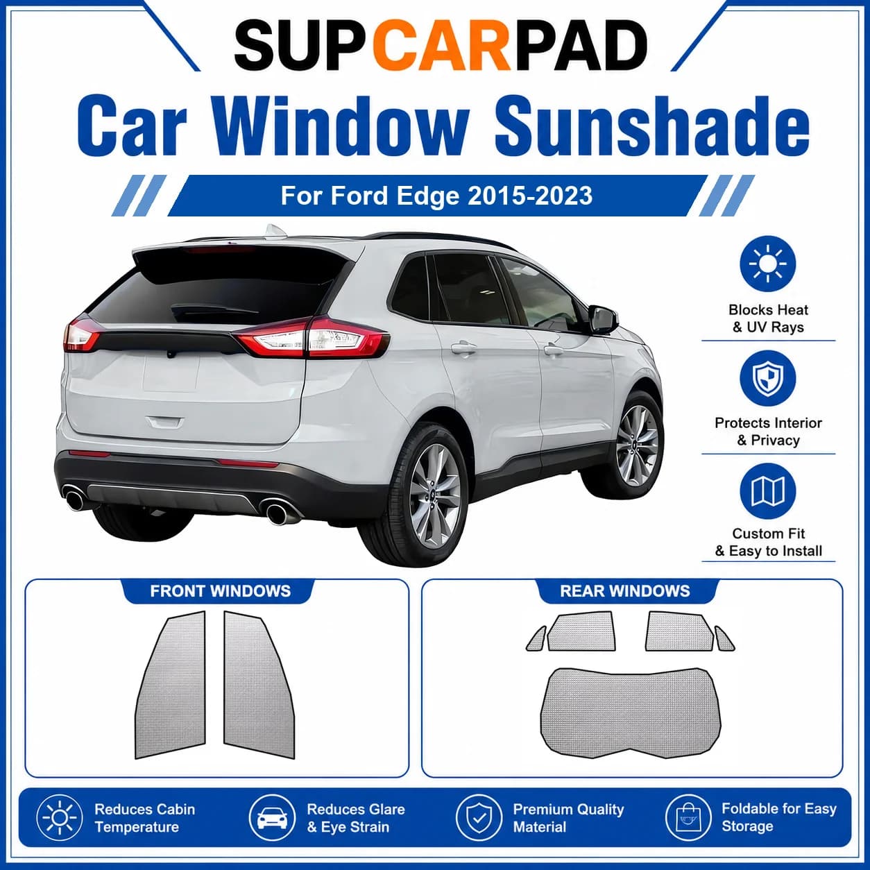 For Ford - Ford Edge 2015-2023 Full Set Car Window Sunshades UV Block Privacy Heat Insulated Foldable Car Curtain