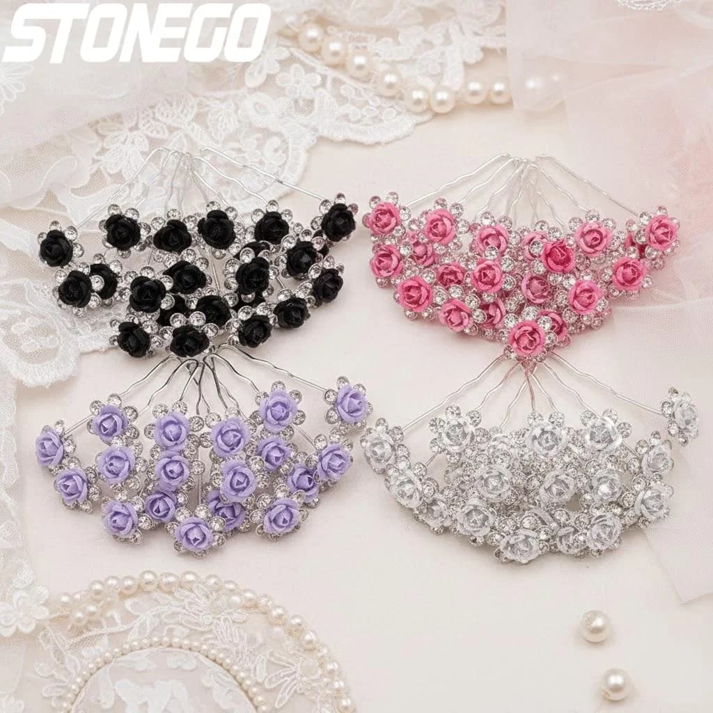 10Pcs Elegant Floral Hair Clips for Women Rhinestone Hair Accessories Wedding Hairpins Stylish Crystal Flower Clips