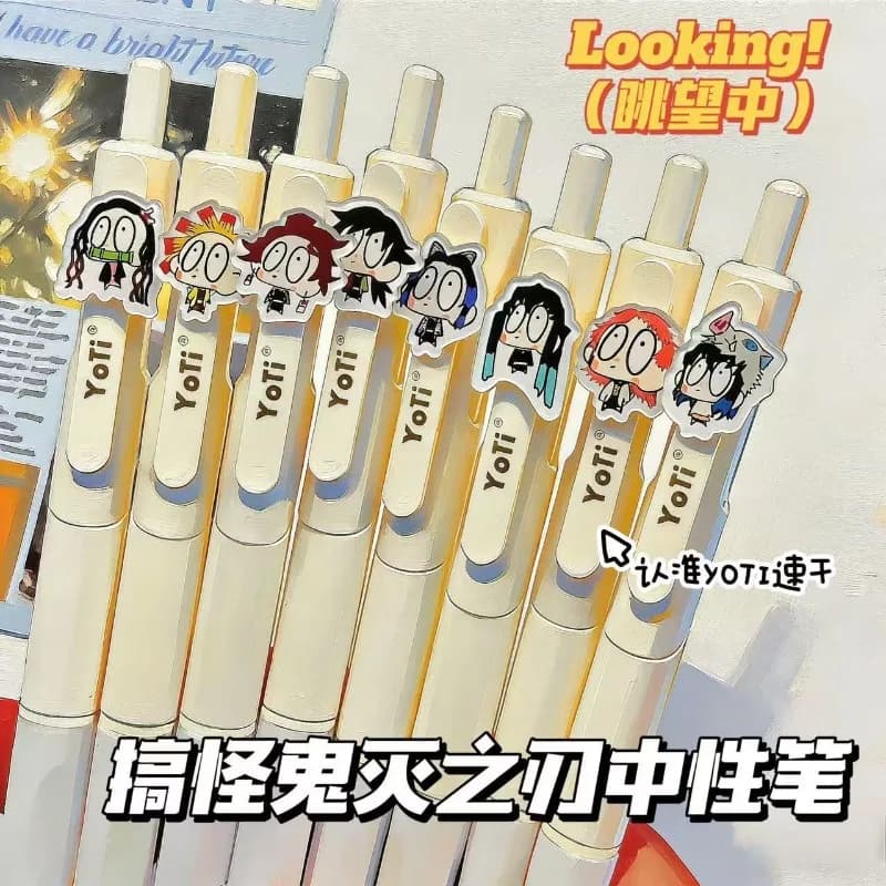 Funny Demon Slayer Cartoon Retractable Gel Pens, Aesthetic Ins Style Cute Exam Pens, Quick Dry ST Nib 0.5mm Black Ink