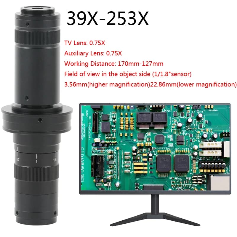 Obiettivo Zoom Ottico Monoculare 253X 0.7-4.5X Continuo per Microscopio con Attacco CS C per Videocamera Microscopica Industriale da Laboratorio