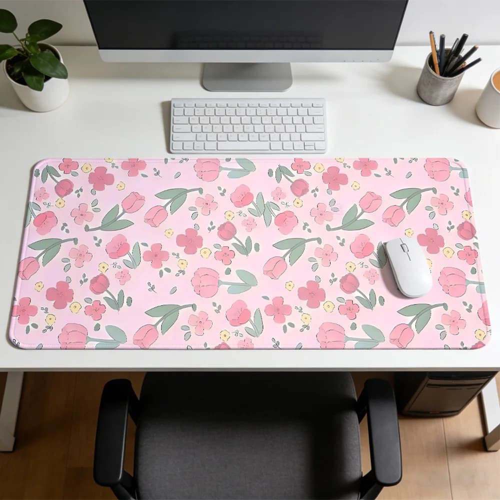 Tappetino per mouse rosa con fiori di ciliegio, tappetino per mouse da gioco antiscivolo in gomma, tappetino per tastiera meccanica, tappetino per scrivania, accessori per ufficio e gaming