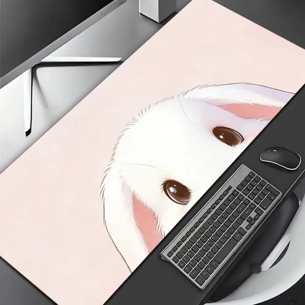 Grande Tappetino per Mouse con Coniglietto Curioso, Tappetino da Scrivania Esteso Antiscivolo per Gaming, Tappetino Impermeabile per Tastiera