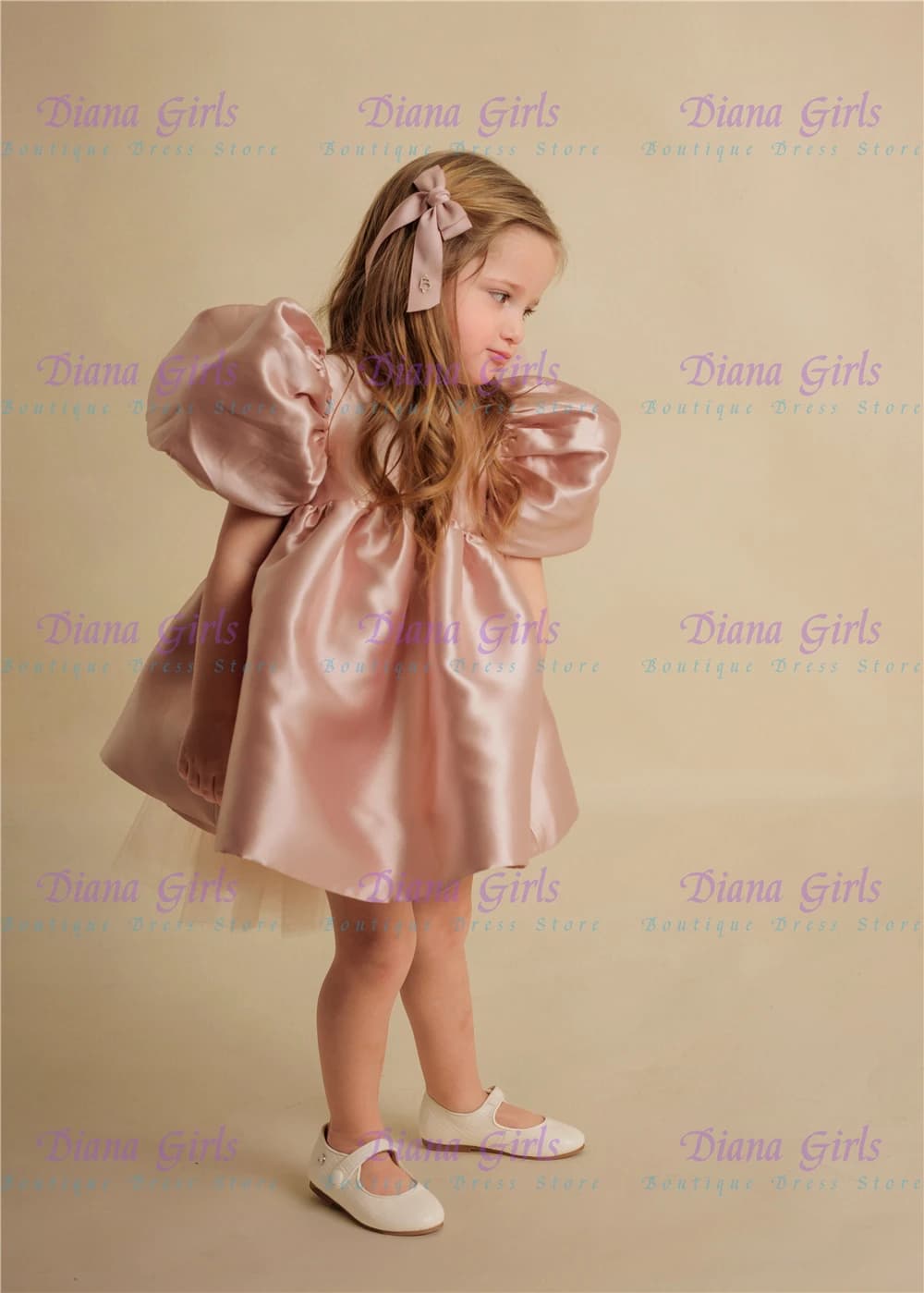 Bellissimo vestito da ragazza di fiore per bambina in raso rosa con soffice cintura con fiocco lungo in tulle per abiti da ballo da sposa Abiti da compleanno per bambini