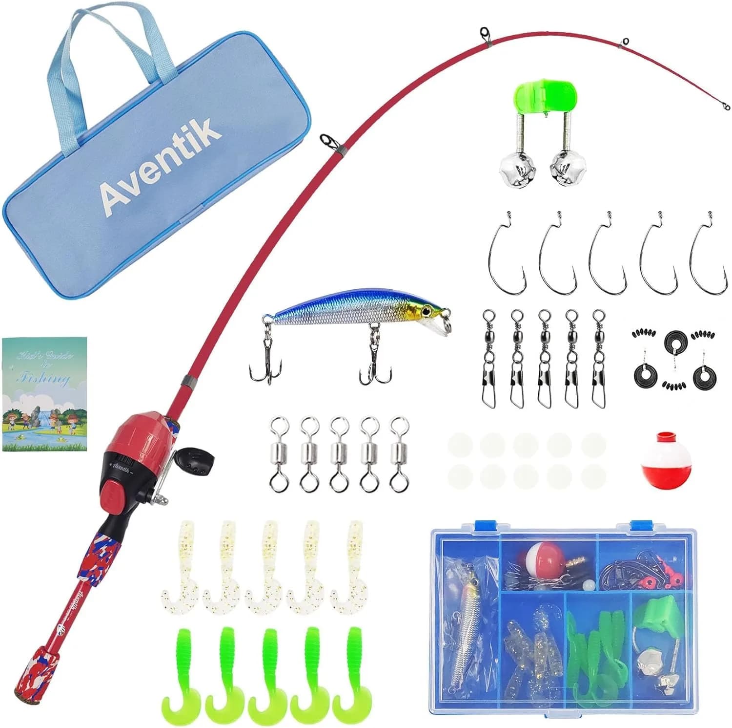 Aventik Starter Children's fishing kit with equipment box, reel, exercise socket, beginners' guide and travel bag