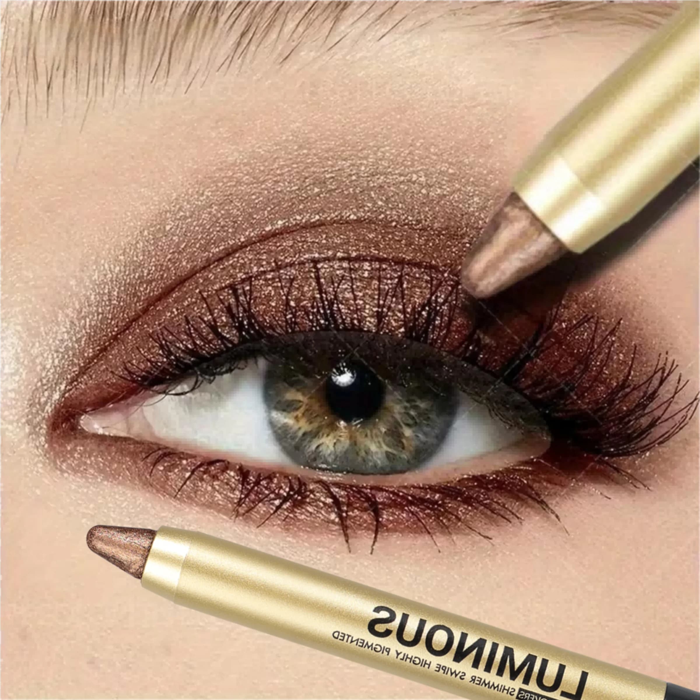 Matita Ombretto Perlato 1 Pezzo Lunga Durata Glitter Scintillante Illuminante Occhi Marrone Eyeliner Stick Strumento Trucco