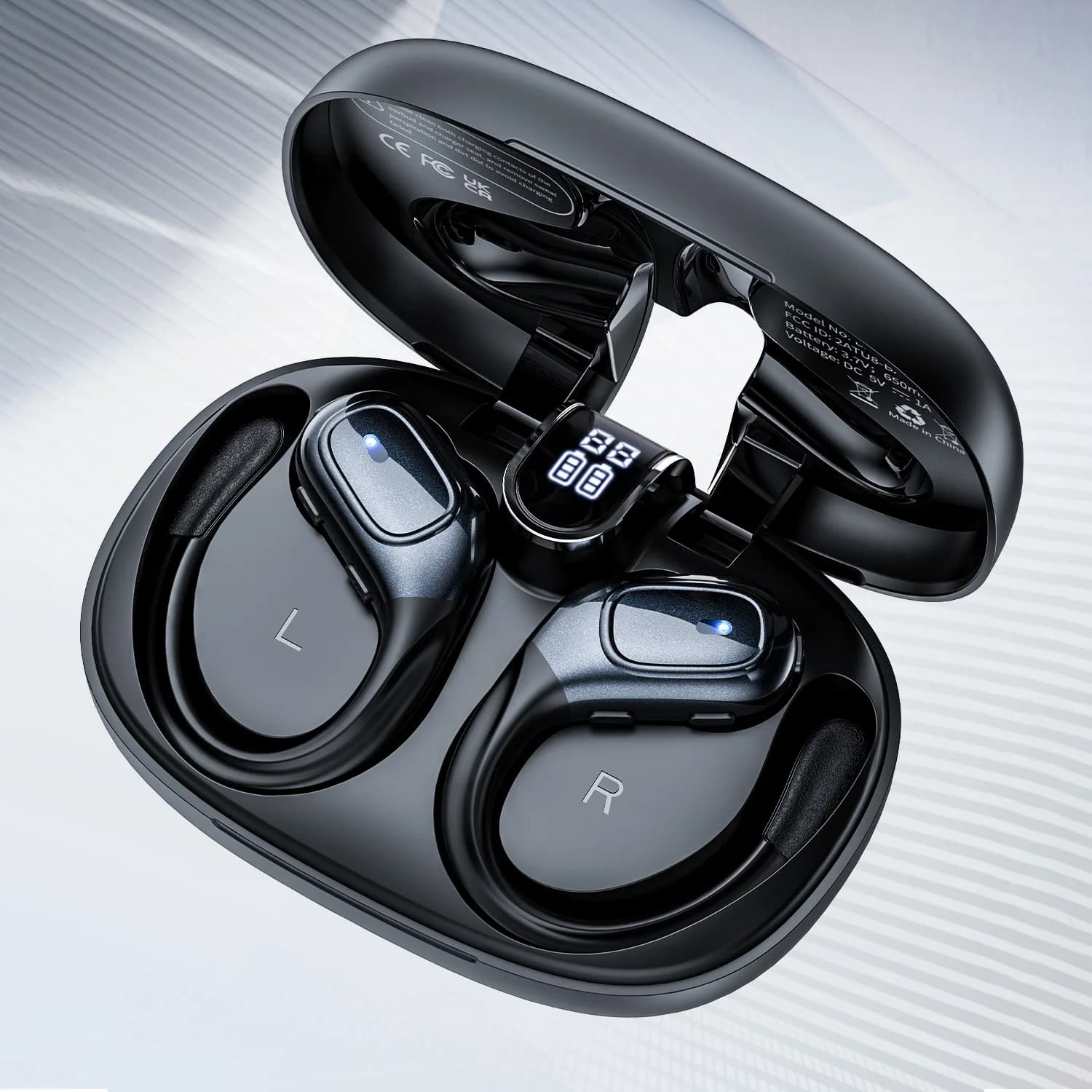 Wireless earphones for gym racing, sports earphones Wireless earphones with LED digital display, headset with built-in sports earphone microphone