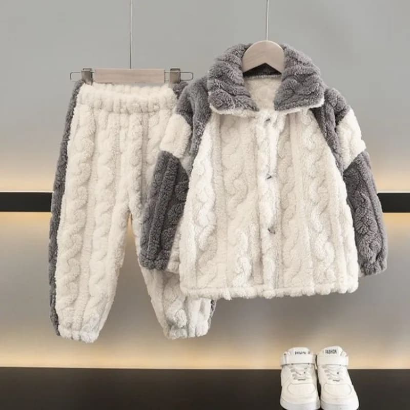 2025 new kids fall winter coral pile pyjamas set hot baby boy winter clothes thickened quilted home clothing for children