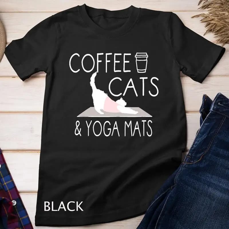 Coffee Cats Yoga Mats Fun Gifts for Unisex T-shirt for Yoga instructor