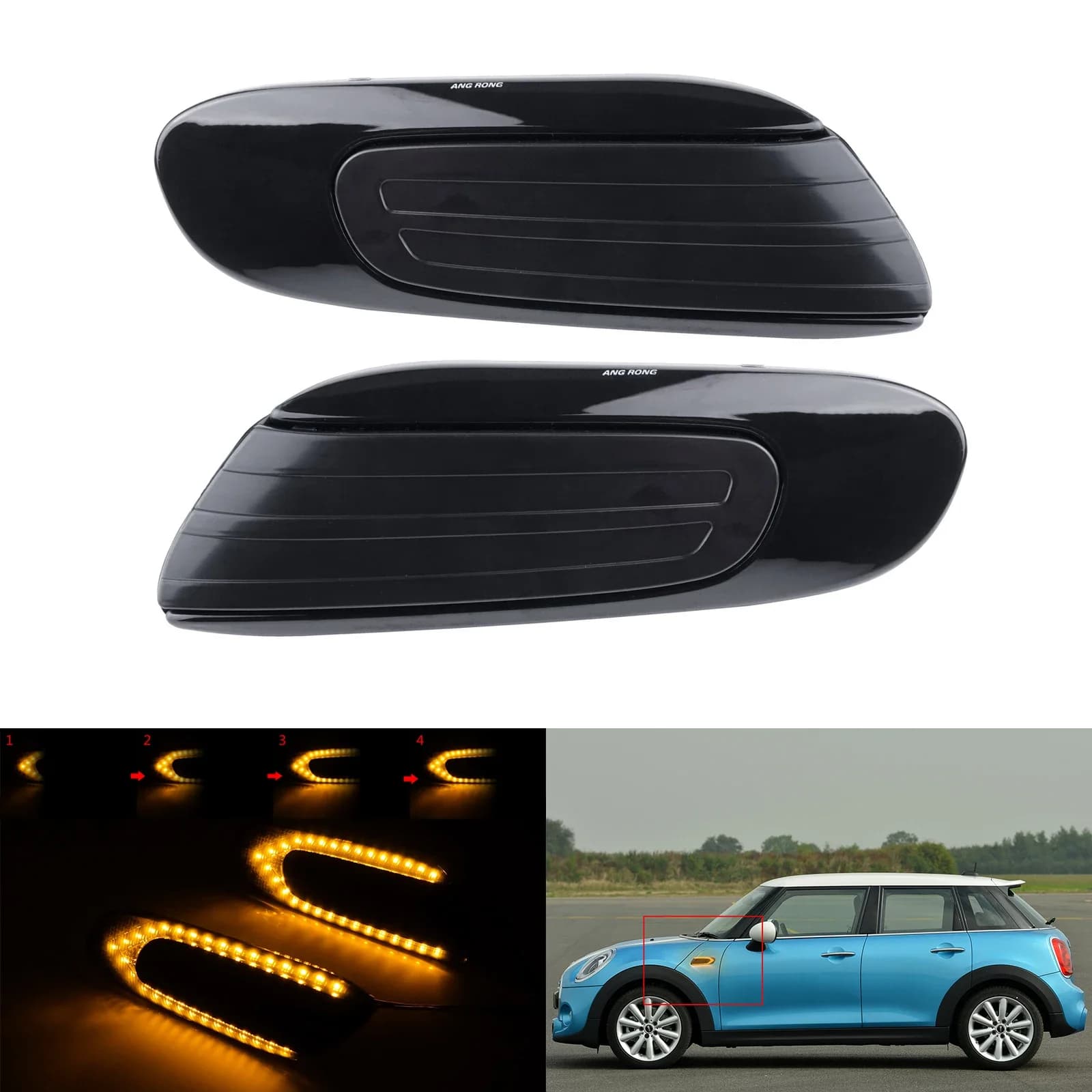 Indicatore Laterale LED Dinamico per Mini Cooper One F55 F56 F57, Luce di Direzione Ripetitore con Lente Nera