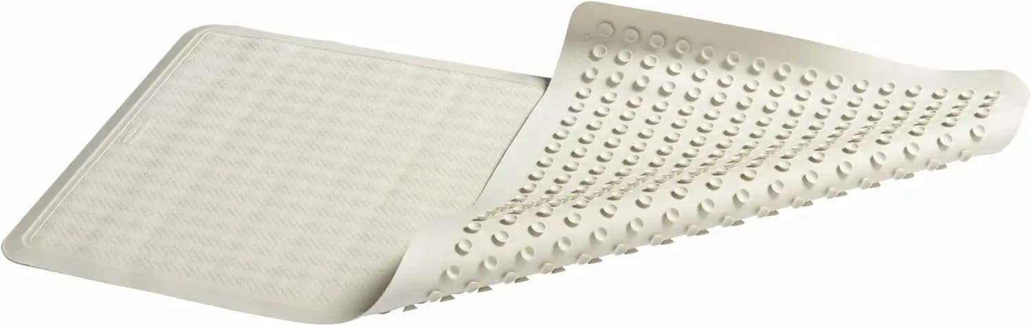 Tappetino da Bagno Extra Lungo Antiscivolo, 36x18 Pollici, Bianco, Lavabile in Lavatrice con Ventose per Sicurezza in Doccia e Vasca