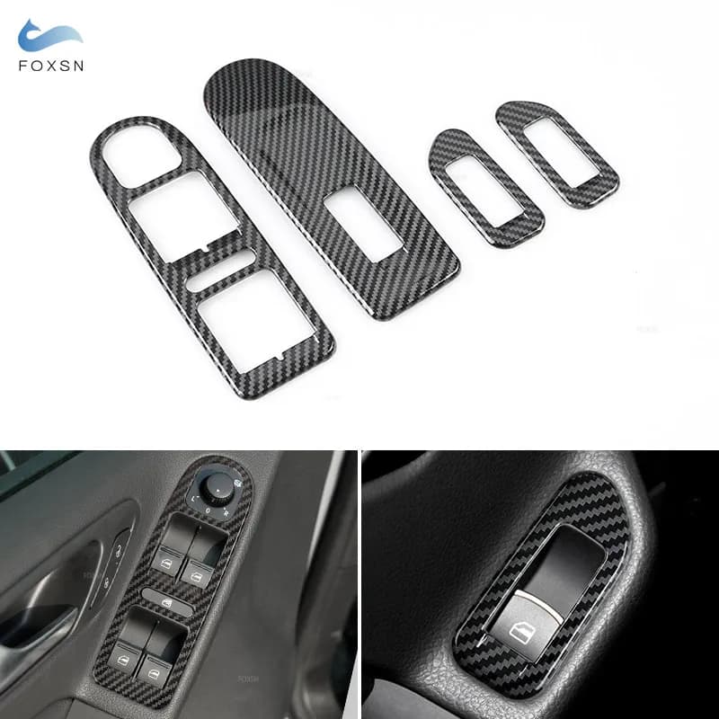 Per VW Golf 6 MK6 2010 2011 2012 2013 Auto-styling In Fibra di Carbonio Texture Finestra Ascensore Interruttore di Controllo Pannello di Copertura Trim