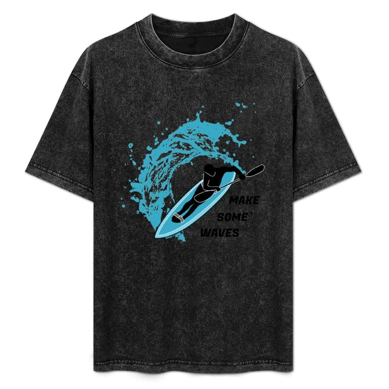 T-shirt casual da uomo a maniche corte con stampa silhouette di kayak, paddle, ski, waveski e surf, modello Make some waves
