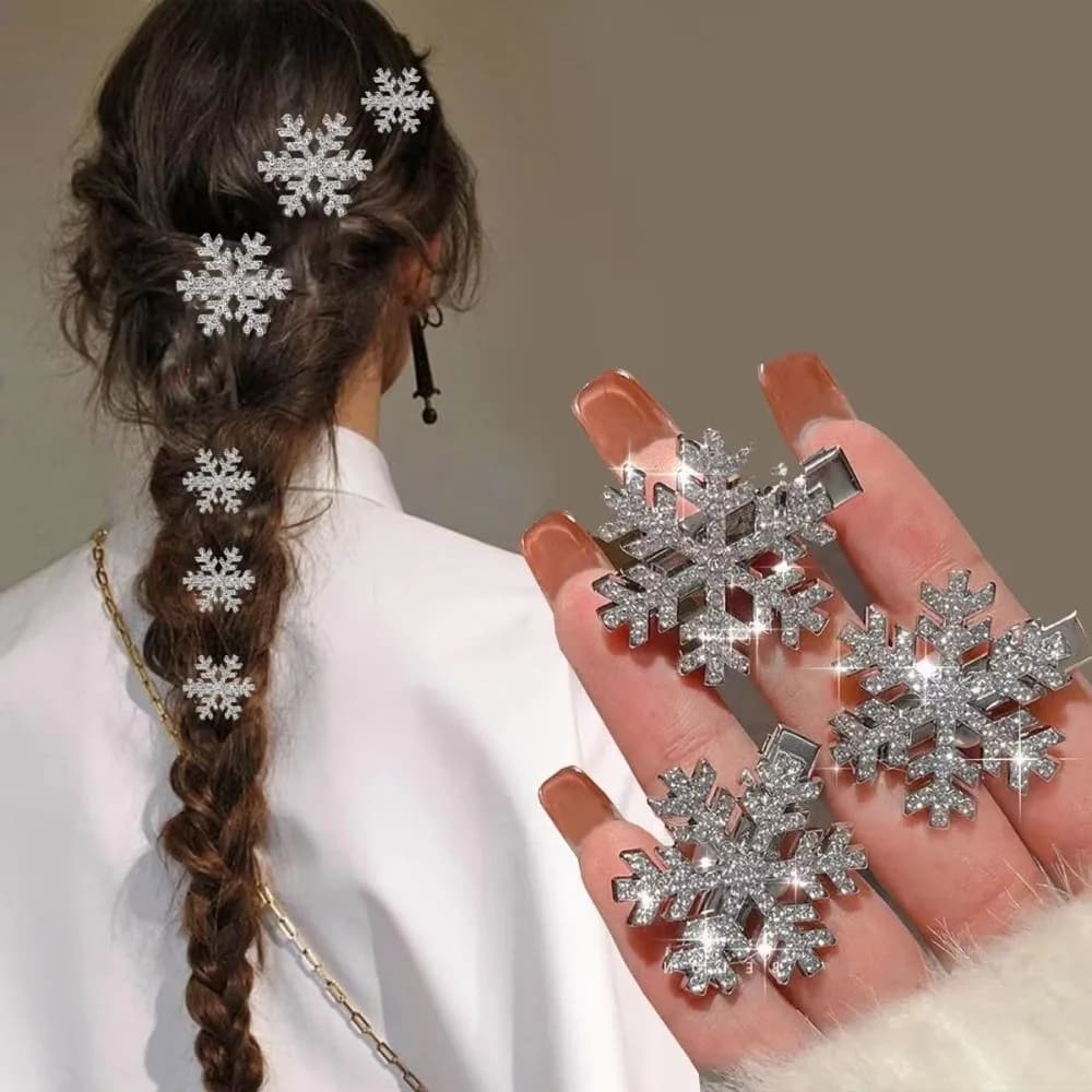 Fashion Sparkly Rhinestone Snowflake Hair Clip Pearl Sliver Hairpins Head Side Clip for Women Girls