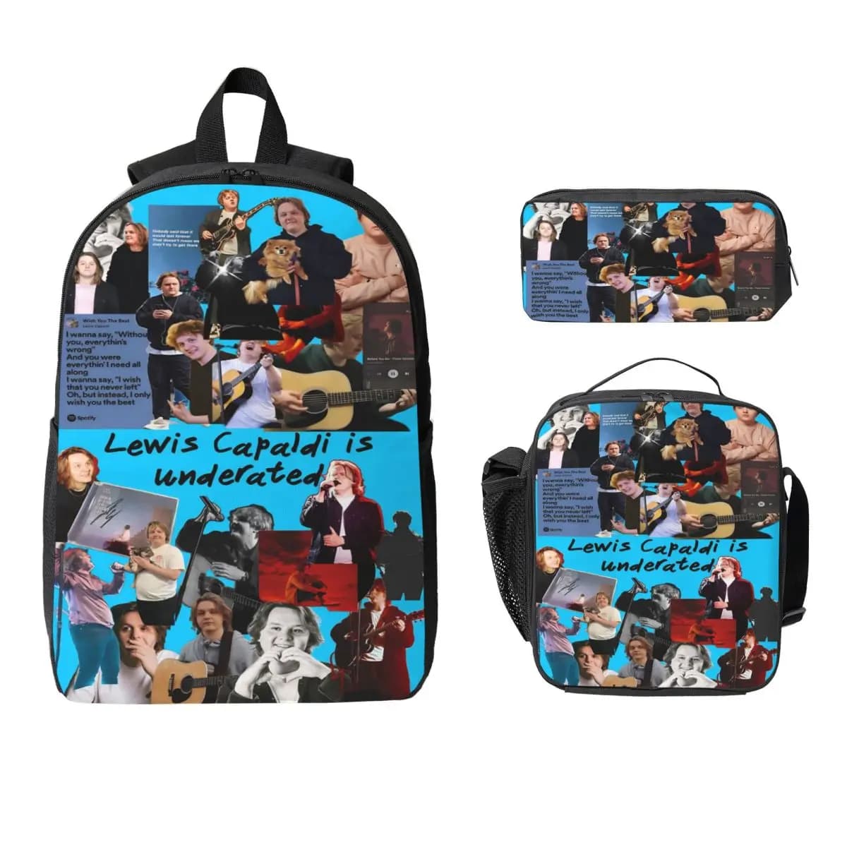 3Pcs Lewis Capaldi Backpack Set for Boy Girl Pencil Boxes Bookbag Sets with Lunch Box For School Students Daypack