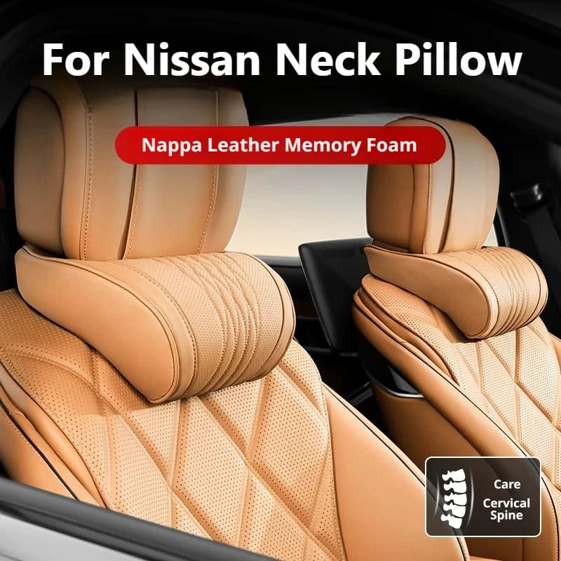 Car Headrest Pillow Memory Foam Perforated Leather For Nissan Rogue Sentra Kicks X-Trail Juke Versa Patrol Qashqai Waist Pillow